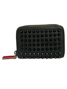 Christian Louboutin Black Leather Spiked Zip Coin Purse Wallet Red Interior Auth